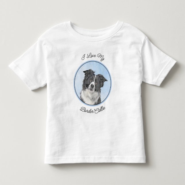 Border Collie Painting - Cute Original Dog Art Toddler T-Shirt (Front)