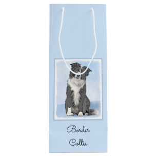 Border Collie Painting - Cute Original Dog Art Wine Gift Bag