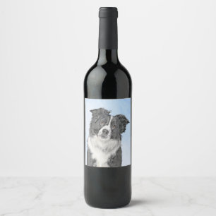 Border Collie Painting - Cute Original Dog Art Wine Label