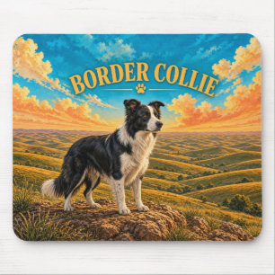Border Collie, Palouse Hills Vintage Watercolor Mouse Pad