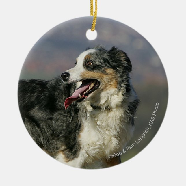 Border Collie Panting 2 Ceramic Tree Decoration (Front)