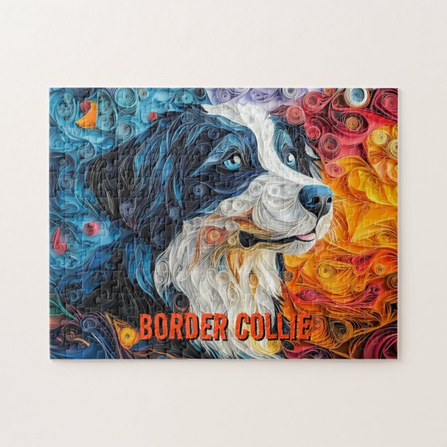 Border Collie Paper Quilling Art Dog Portrait Jigsaw Puzzle (Horizontal)