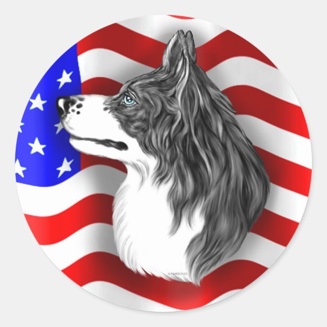 Border Collie Patriot Classic Round Sticker (Front)