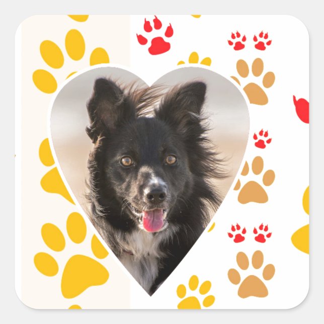 Border Collie Paw Print Love Heart Square Sticker (Front)