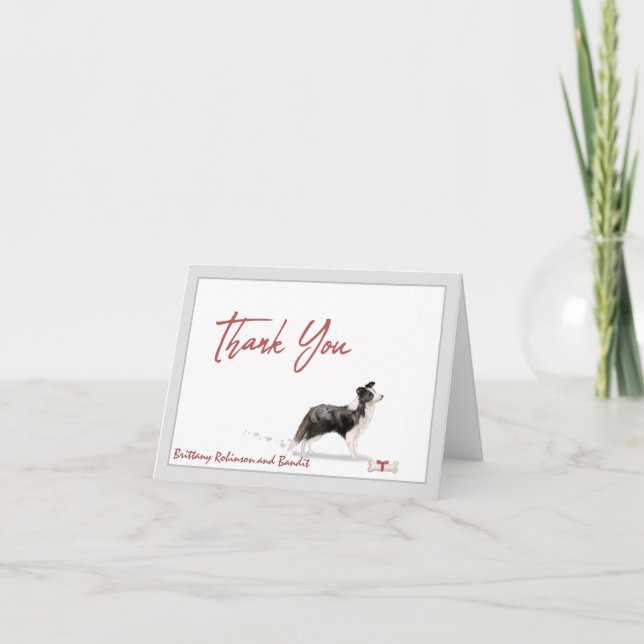 Border Collie Pet Dog Personalise Name Bone     Thank You Card (Front)