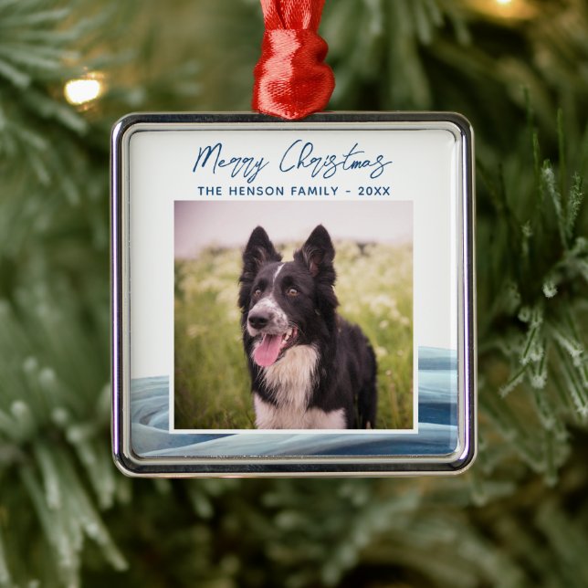 Border Collie Photo Winter Snow Merry Christmas Metal Tree Decoration (Tree)