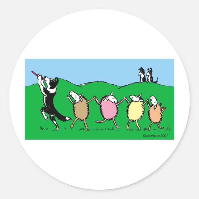 Border Collie Pied Piper Classic Round Sticker (Front)