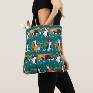 Border Collie playing with sheep Tote Bag