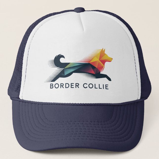 Border Collie Polygonal in Yellow and Blue Trucker Hat (Front)