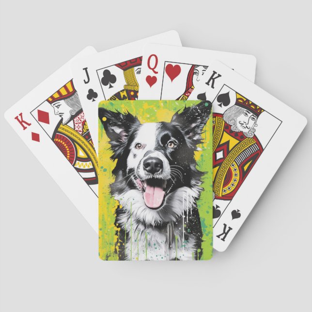 Border Collie Pop Art Energetic & Graffiti Design Playing Cards (Back)