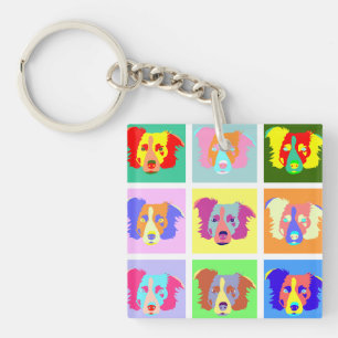 Border Collie Pop Art Key Ring