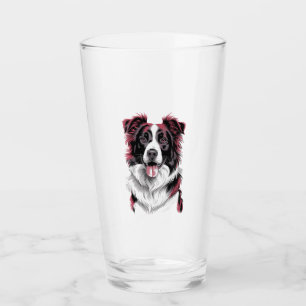 Border Collie Portrait in Vibrant Detail for Dog Glass