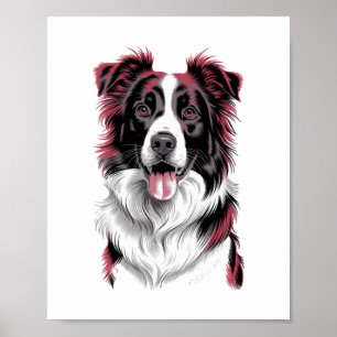 Border Collie Portrait in Vibrant Detail for Dog Poster