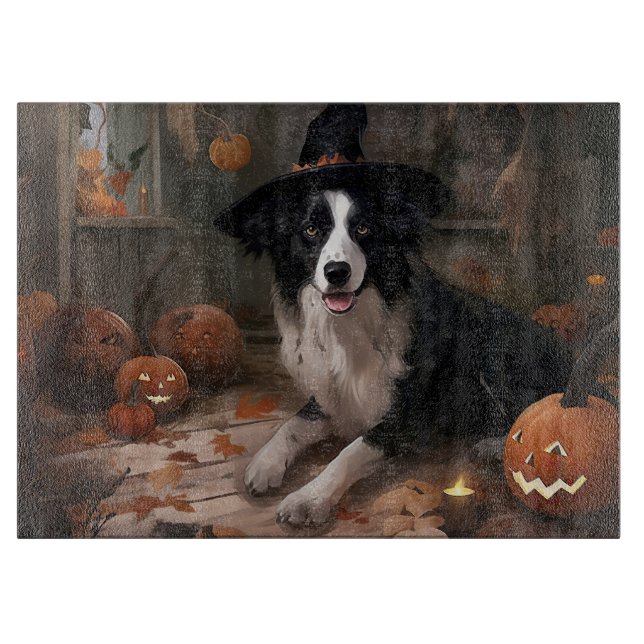 Border Collie Pumpkins Halloween Scary  Cutting Board (Front)