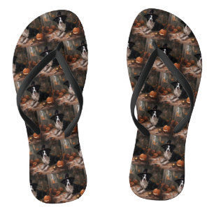 Border Collie Pumpkins Halloween Scary Jandals