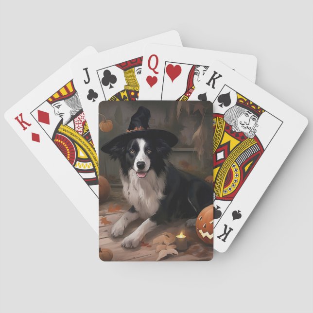 Border Collie Pumpkins Halloween Scary  Playing Cards (Back)