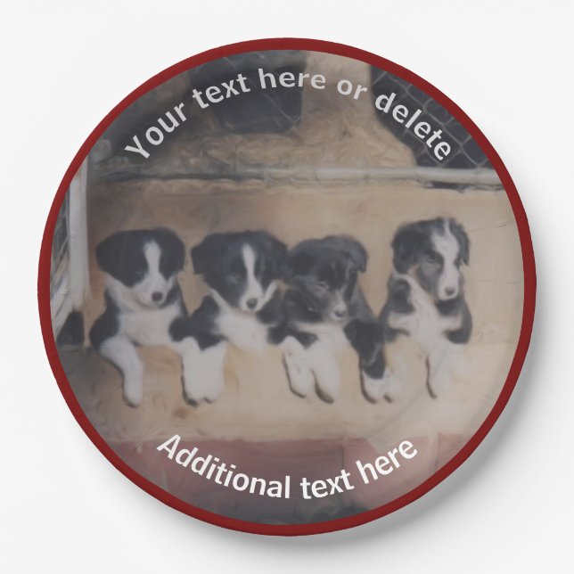 Border Collie Puppies Art Personalised Party    Paper Plate (Front)
