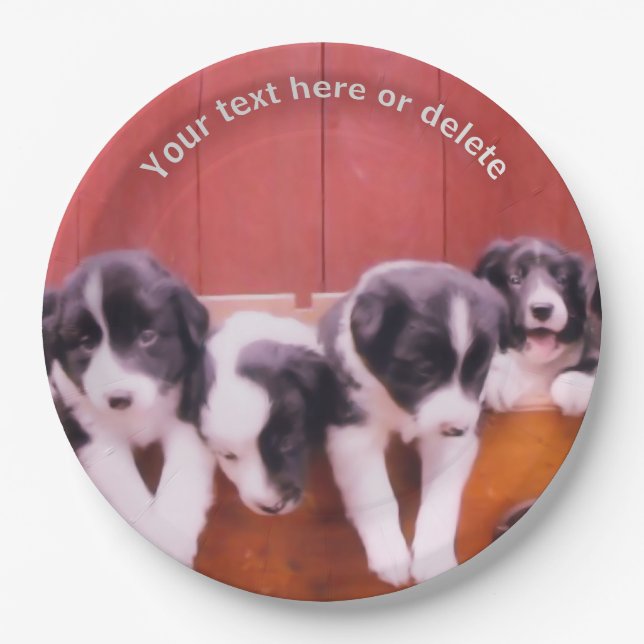 Border Collie Puppies Art Personalised Party    Paper Plate (Front)