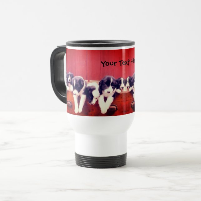 Border Collie Puppies In Drawer Personalised  Travel Mug (Front Left)