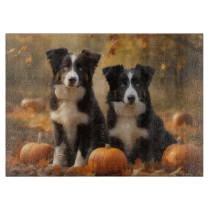 Border Collie Puppy Autumn Delight Pumpkin Cutting Board