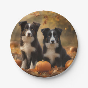 Border Collie Puppy Autumn Delight Pumpkin Paper Plate