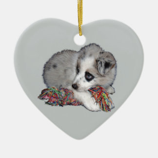 border collie puppy blue merle ceramic tree decoration