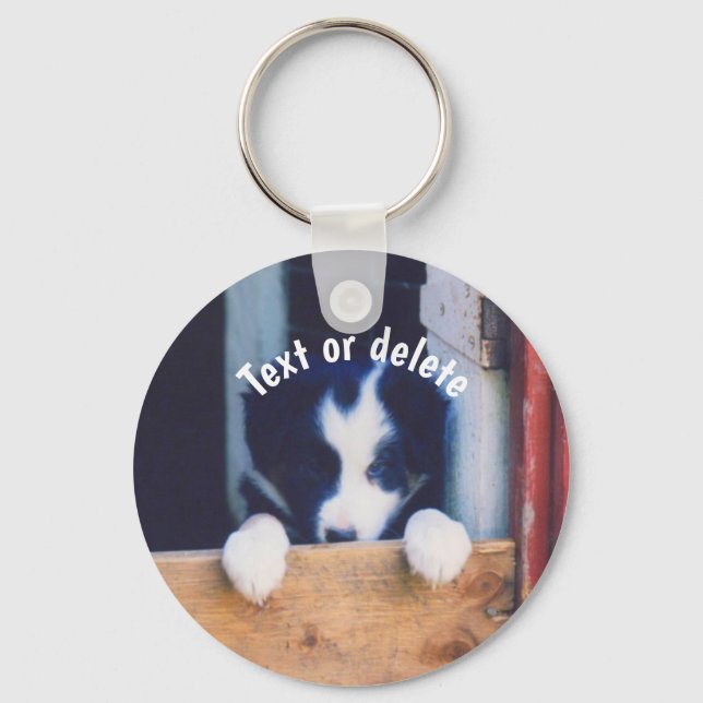 Border Collie Puppy Dog Personalized Key Ring (Front)