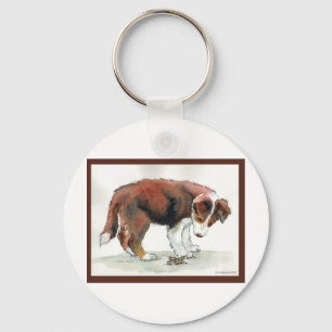 Border Collie Puppy & Grasshopper Key Ring