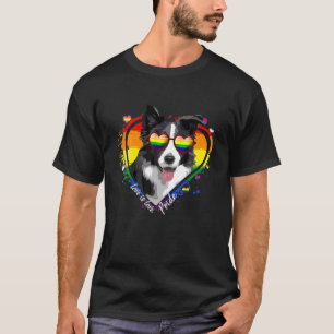 Border Collie Rainbow Heart Gay Pride LGBT Dog T-Shirt