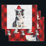 Border Collie Red Buffalo Plaid Christmas Wrapping Paper Sheet<br><div class="desc">An adorable Border Collie dog is ready for the holiday season with Santa hat. This cute Christmas dog is paired with a red buffalo plaid on this set of gift wrap for the dog lover.</div>