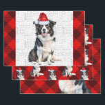 Border Collie Red Buffalo Plaid Christmas Wrapping Paper Sheet<br><div class="desc">An adorable Border Collie dog is ready for the holiday season with Santa hat. This cute Christmas dog is paired with a red buffalo plaid on this set of gift wrap for the dog lover.</div>