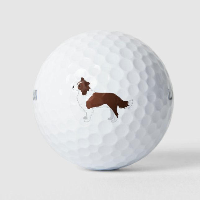 Border Collie Red Dog Breed Side View Silhouette Golf Balls (Front)