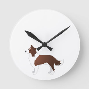 Border Collie Red Dog Breed Side View Silhouette Round Clock