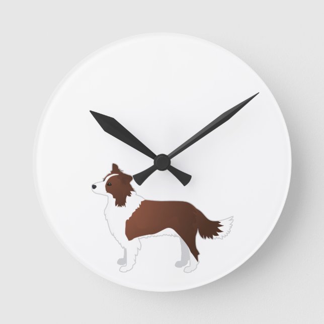 Border Collie Red Dog Breed Side View Silhouette Round Clock (Front)