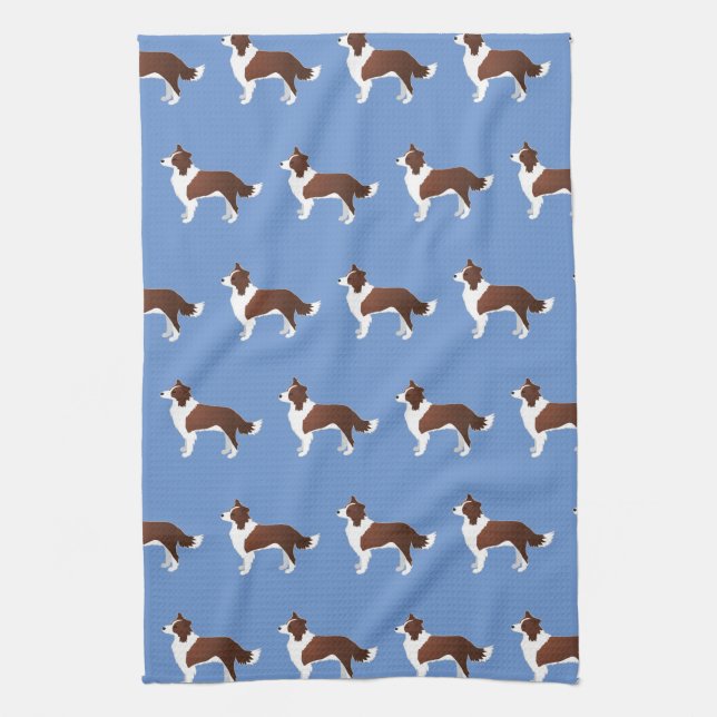 Border Collie Red Dog Breed Side View Silhouette Tea Towel (Vertical)