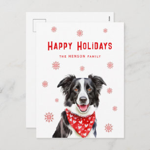 Border Collie Red Heart Bandana Christmas  Holiday Postcard