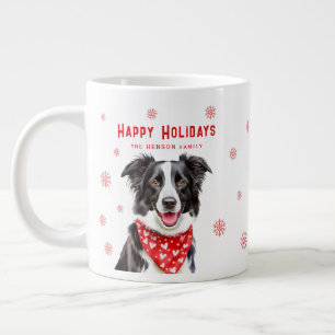 Border Collie Red Heart Bandana Christmas Large Coffee Mug