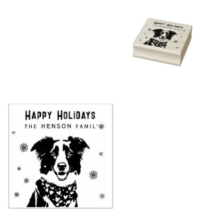 Border Collie Red Heart Bandana Christmas Photo Rubber Stamp