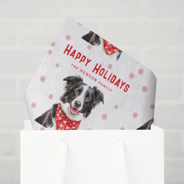 Border Collie Red Heart Bandana Christmas  Tissue Paper (Gift Bag)