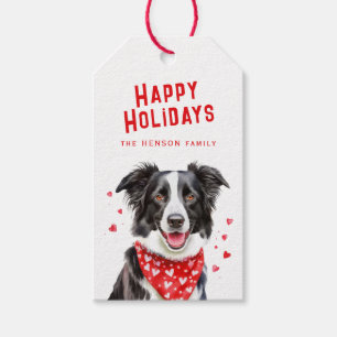 Border Collie Red Heart Bandanna Christmas  Gift Tags