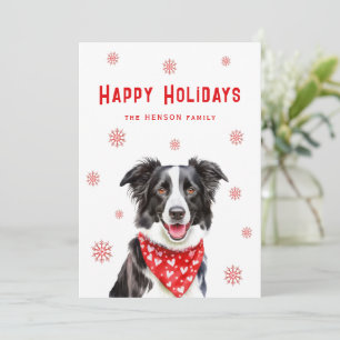 Border Collie Red Heart Bandanna Christmas  Holiday Card