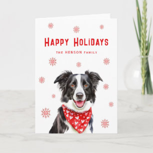 Border Collie Red Heart Bandanna Christmas  Holiday Card