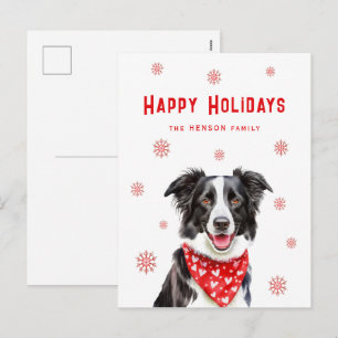 Border Collie Red Heart Bandanna Christmas  Holiday Postcard