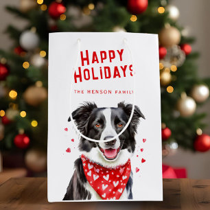 Border Collie Red Heart Bandanna Christmas  Medium Gift Bag