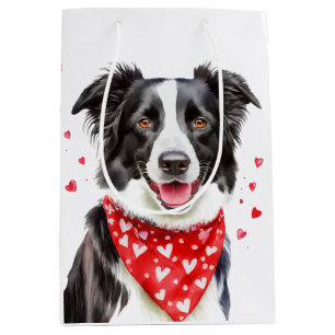 Border Collie Red Heart Bandanna Christmas  Medium Gift Bag