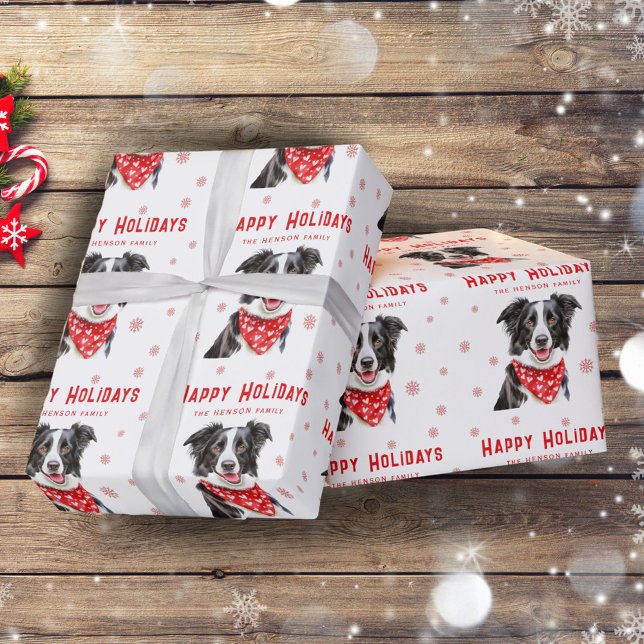 Border Collie Red Heart Bandanna Christmas Photo Wrapping Paper (Creator Uploaded)