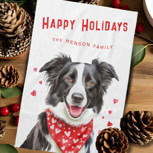 Border Collie Red Heart Bandanna Christmas  Tea Towel