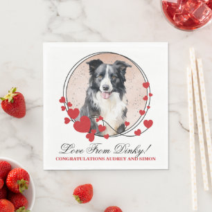 Border Collie Red Heart Wreath Dog Photo Napkin