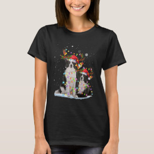 Border Collie Reindeer Santa Hat Xmas Lights Chris T-Shirt
