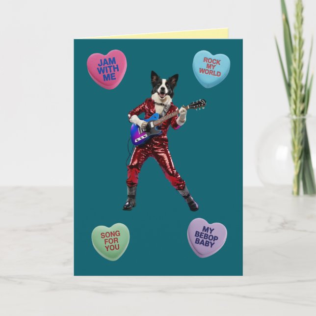 Border Collie Rocker Valentine Card (Front)